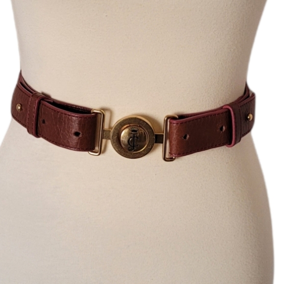 Juicy‎ Couture - Y2K Leather Burgundy Brass Logo Belt - Picture 4 of 5
